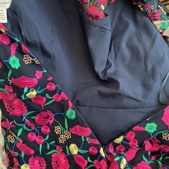 NWT $298 Dress The Population Bright Floral Embroidered Dress Navy 0055 - Picture 15 of 16